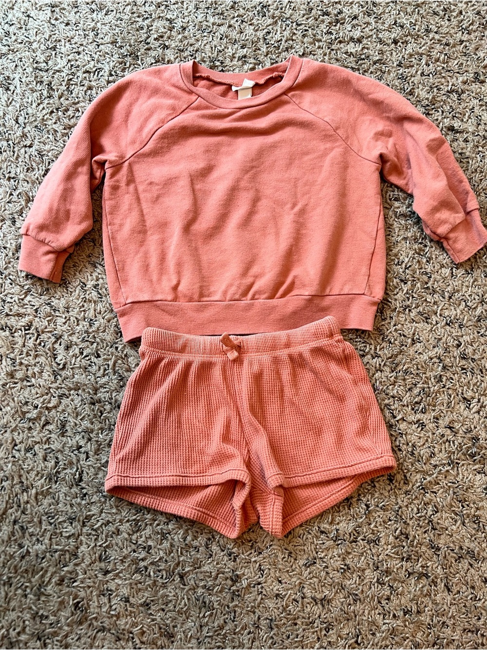 Cat and Jack Coral Pink Lounge Set - Soft Long Sleeve Top & Waffle Shorts - 18M